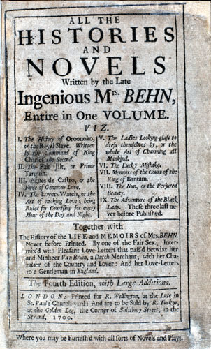 Aphra Behn, All the Histories and Novels, 4th edition (London: R. Wellington/ R Ti[?]nker, 1700).