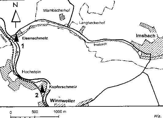 Abb. 1: Lageplan der Imsbacher Kupfer- und Silberschmelzen